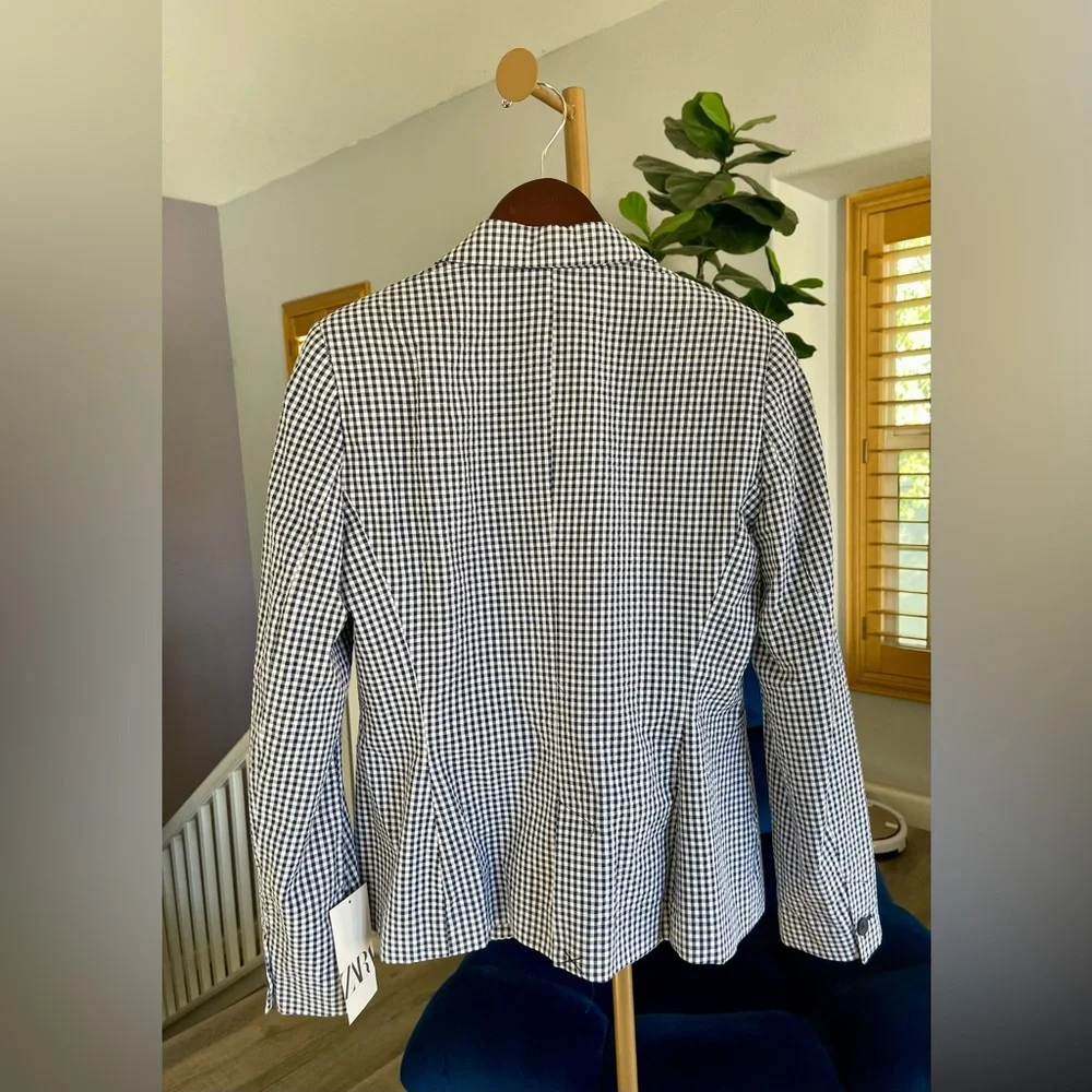 NWT Zara Blazer One Button Gingham Women’s Size 10 - Picture 5 of 11